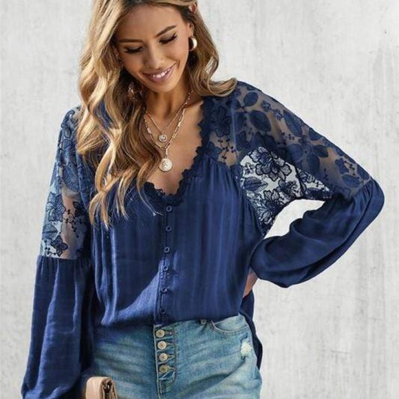 Broken Halo Lacey Blouse-Navy - Picture 1 of 4
